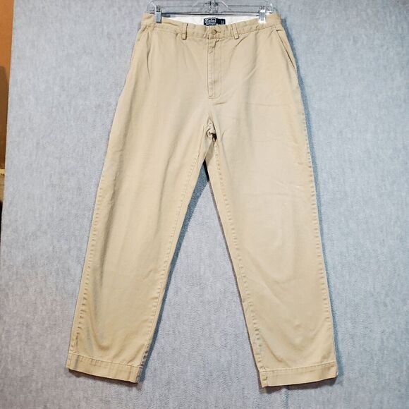 Polo Ralph Lauren Pants Mens 33x30 Tan Chino Classic Flat Front Straight Leg Vtg - Picture 1 of 9